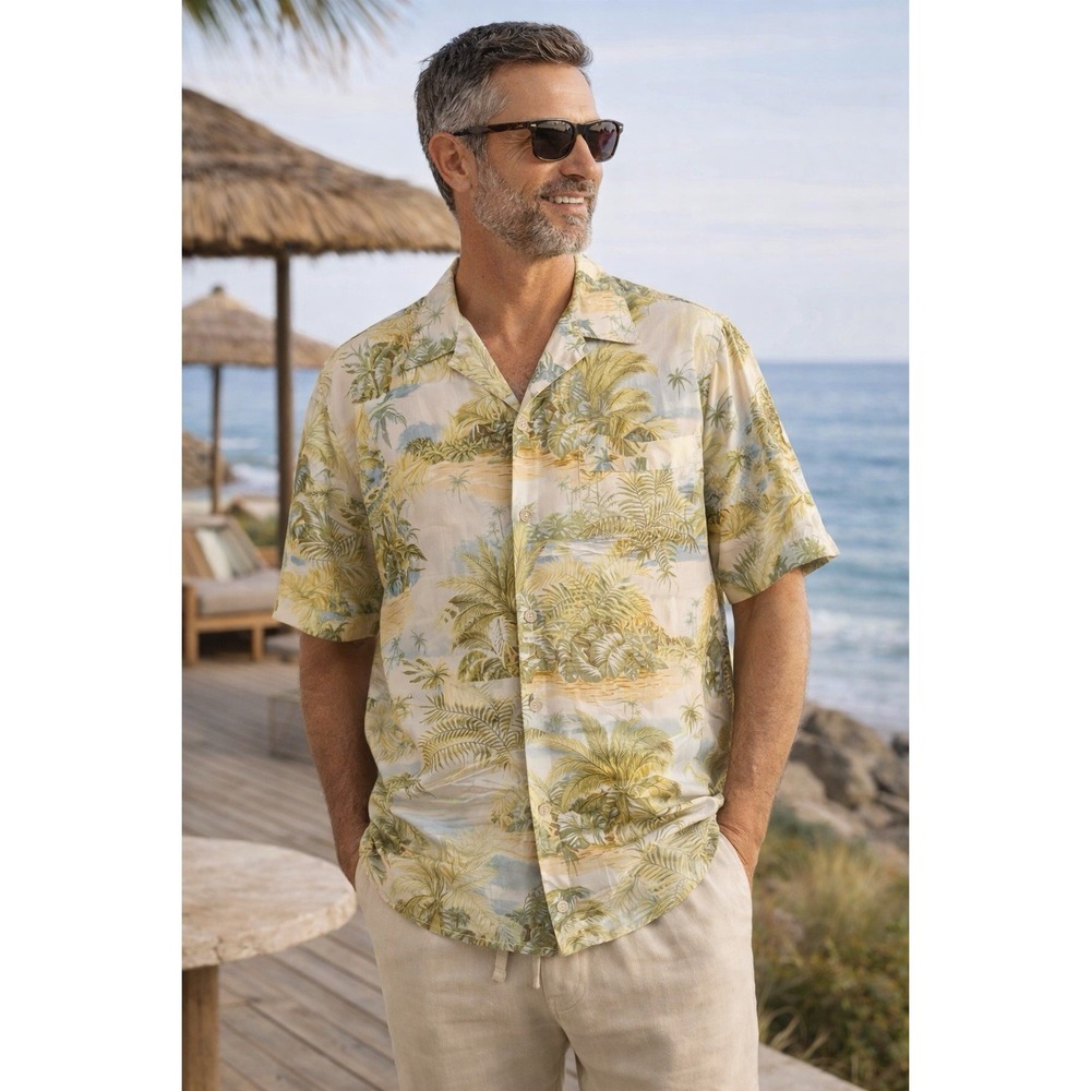 Tommy Bahama Hawaiian Silk Camp Shirt XXL Tropical Palm Beach Aloha Island *FLAW